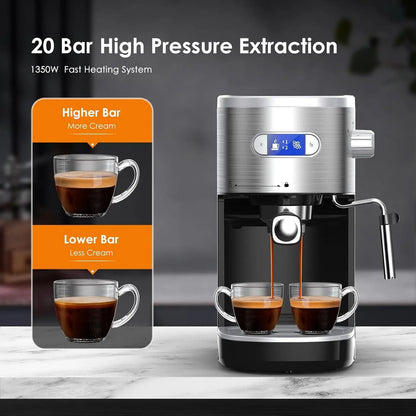 ☕ 20 Bar Espresso Machine with Milk Frother, Compact Coffee Maker with 45 OZ Water Tank