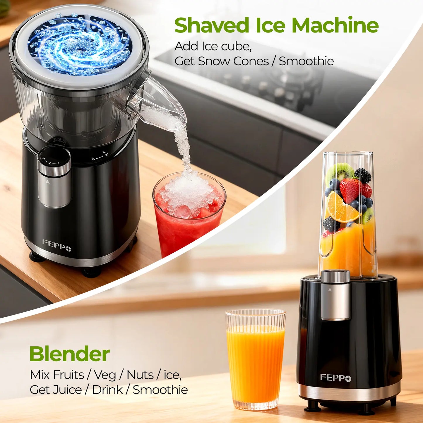 2 in 1 Snow Cone Machine with Smoothie Blender, 700W Shaved Ice Maker for Home Frozen Drinks