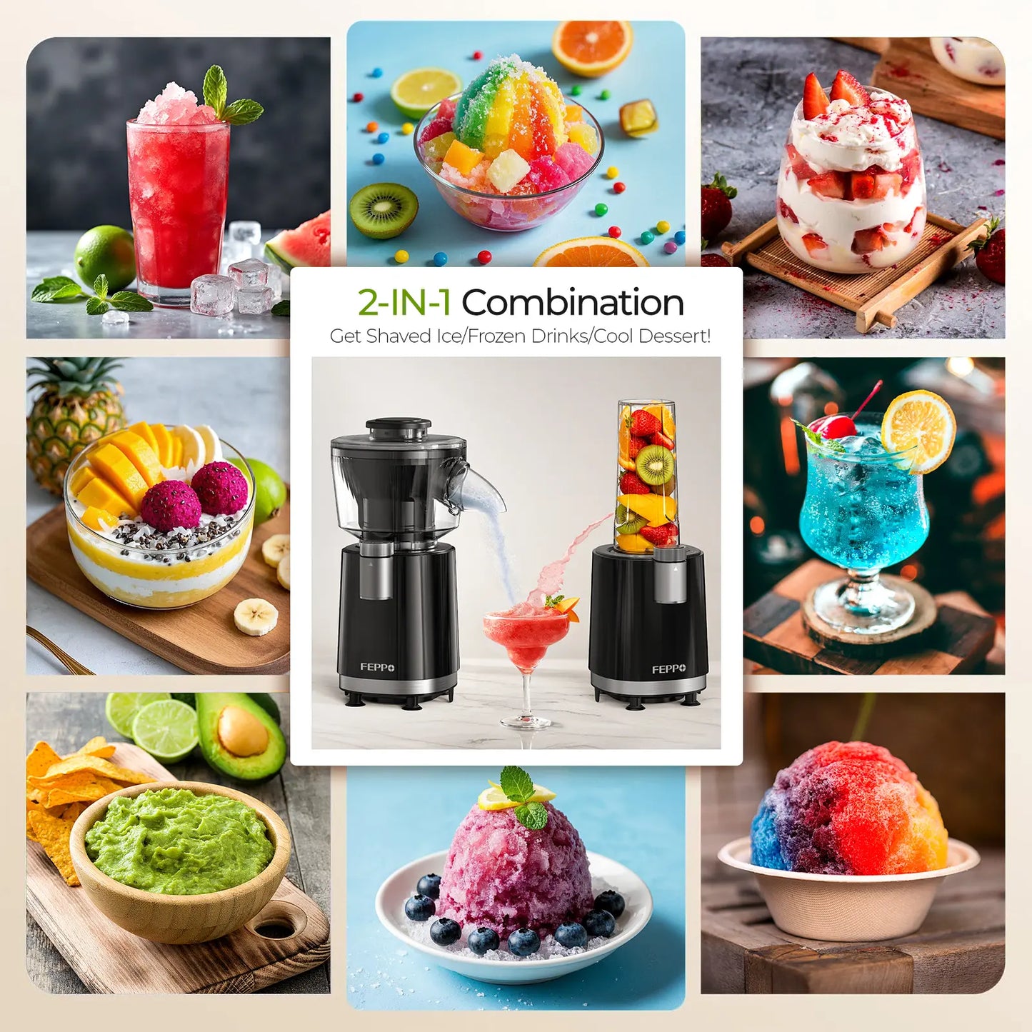 2 in 1 Snow Cone Machine with Smoothie Blender, 700W Shaved Ice Maker for Home Frozen Drinks